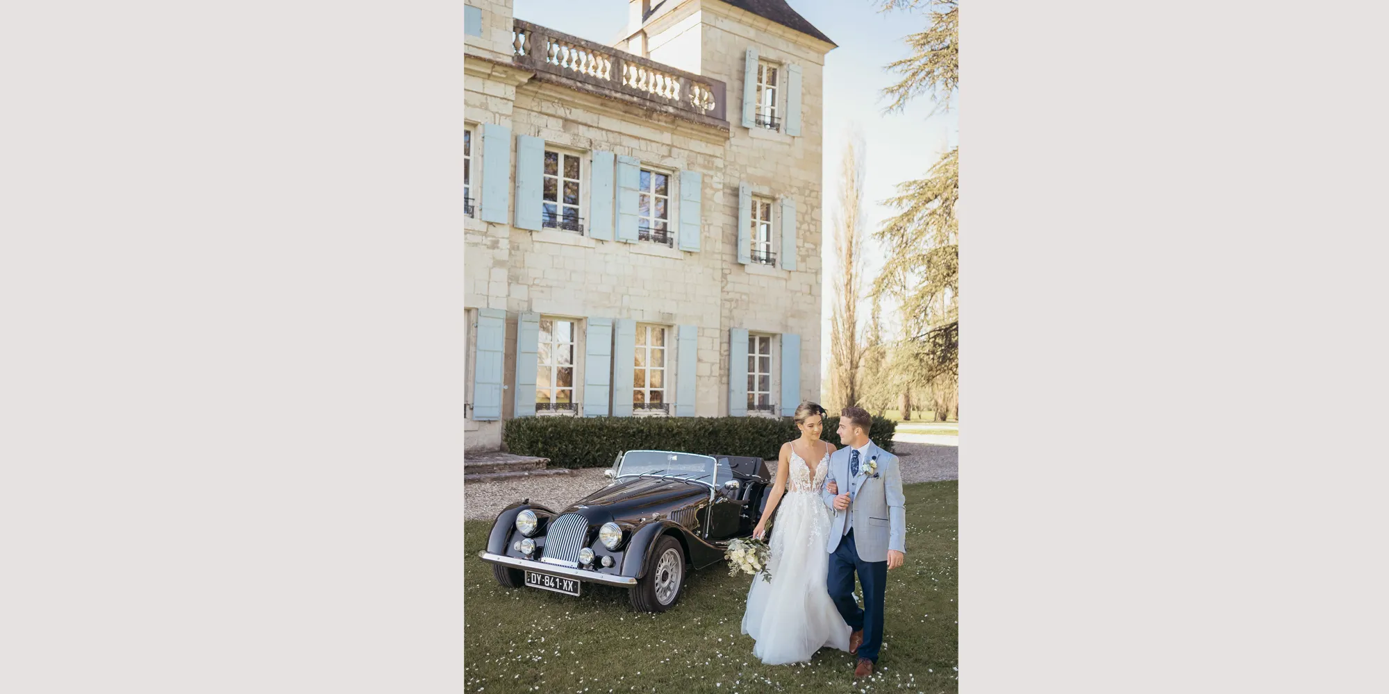classic french wedding venue with classic french car