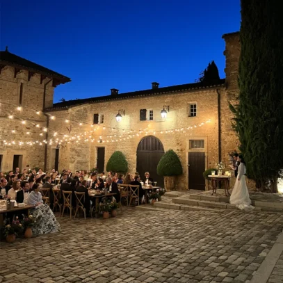 chateau bel uzes wedding courtyard fairylight wedding france