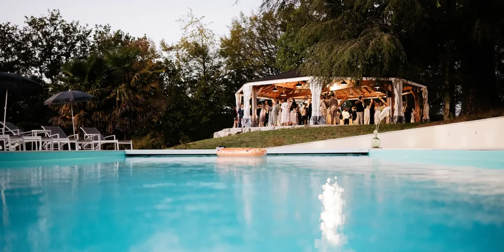la fauconnie swimming pool. French wedding venues with pools