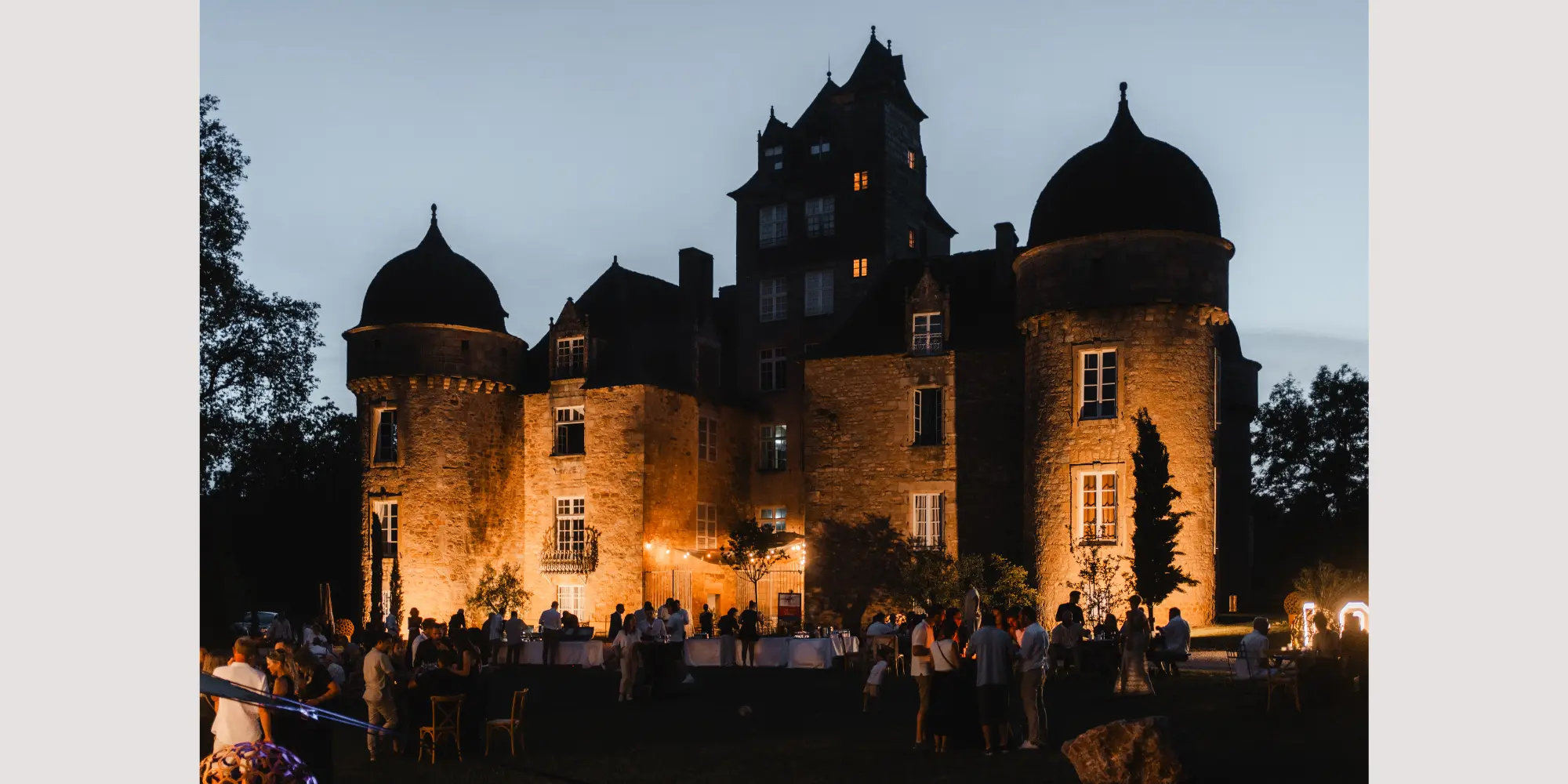 Nighttime wedding at Chateau d'Aynac