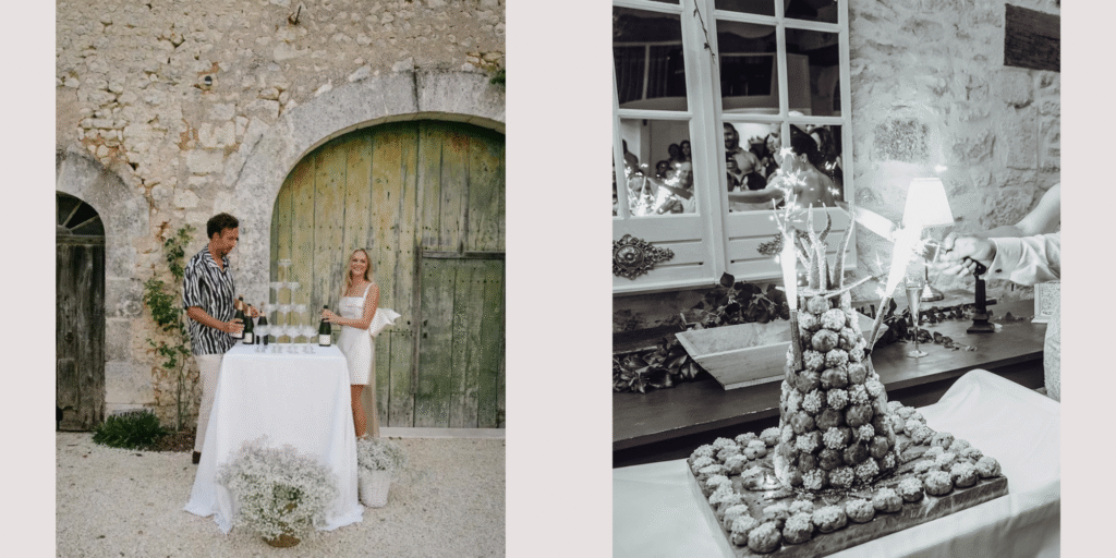 French wedding traditions - Champagne tower and croquembouche