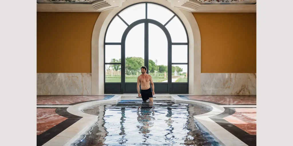indoor pool at vineyard wedding venue france 