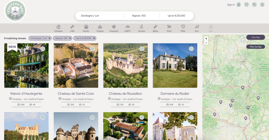 wedding venue filters
