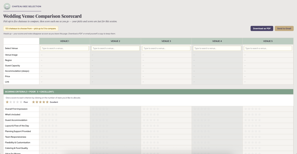 French wedding venue comparison tool